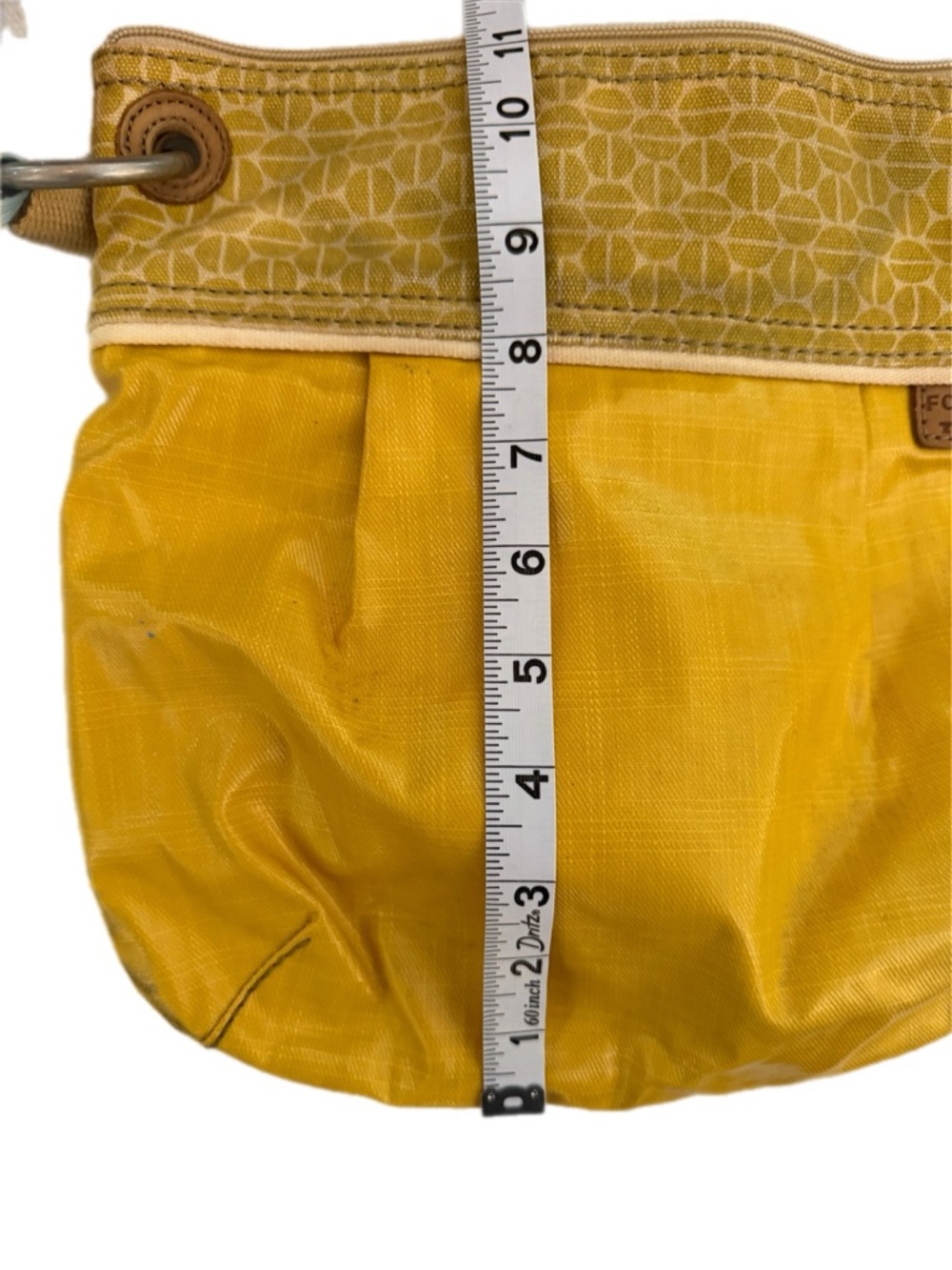 Fossil Key-Per Yellow Crossbody Bag Canvas Leather Trim Boho Shoulder Purse - Picture 5 of 10